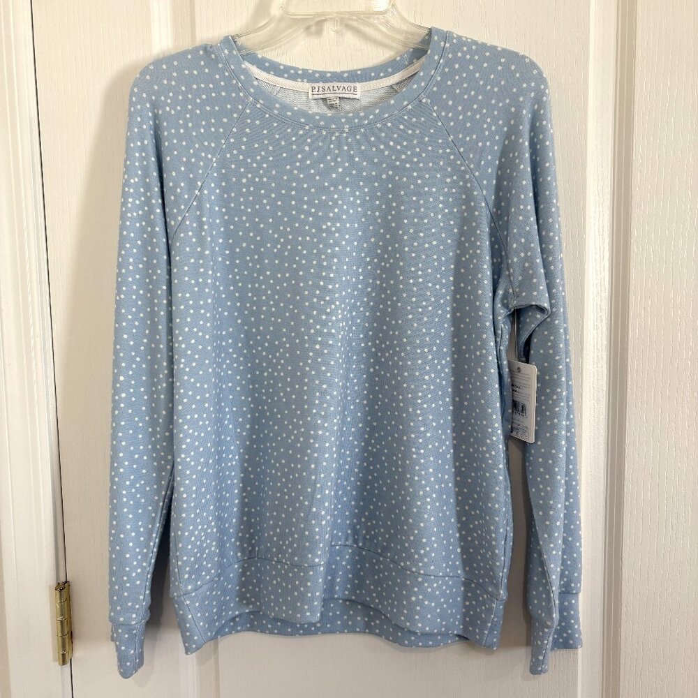 PJ Salvage Polka Dot Pajama Top Peachy Lounge Sleep Shirt Ice Blue Size Small